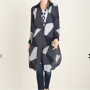 Chico’s Navy Geometric Button Down Lightweight Tunic - Size 0 (4/6)